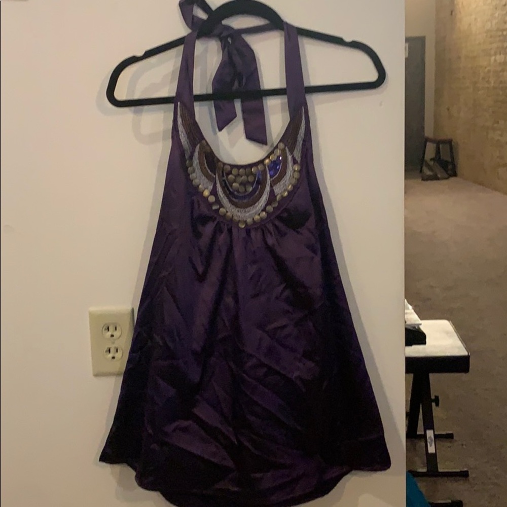 Purple satin halter top